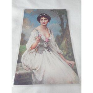 Vintage Postcard 1913 posted w/ stamp Bern Switzerland Young girl with rose